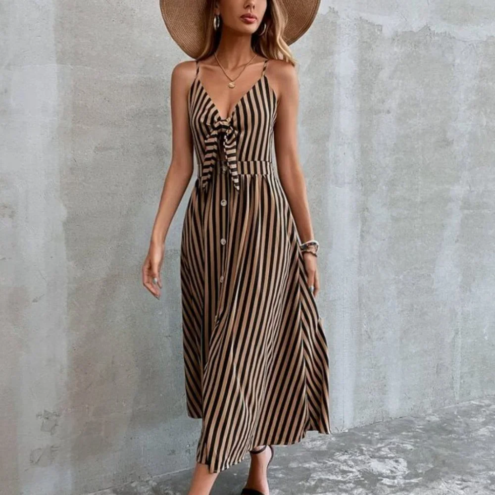 BOHO DOLLZ Striped peekaboo knot front cami dress - Picture 4 of 7